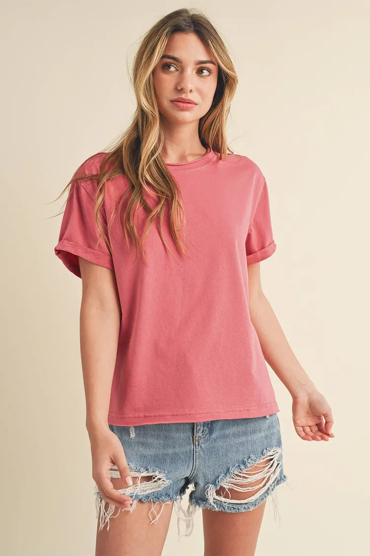 Mali Baby Tee Short Sleeve Top: Rose
