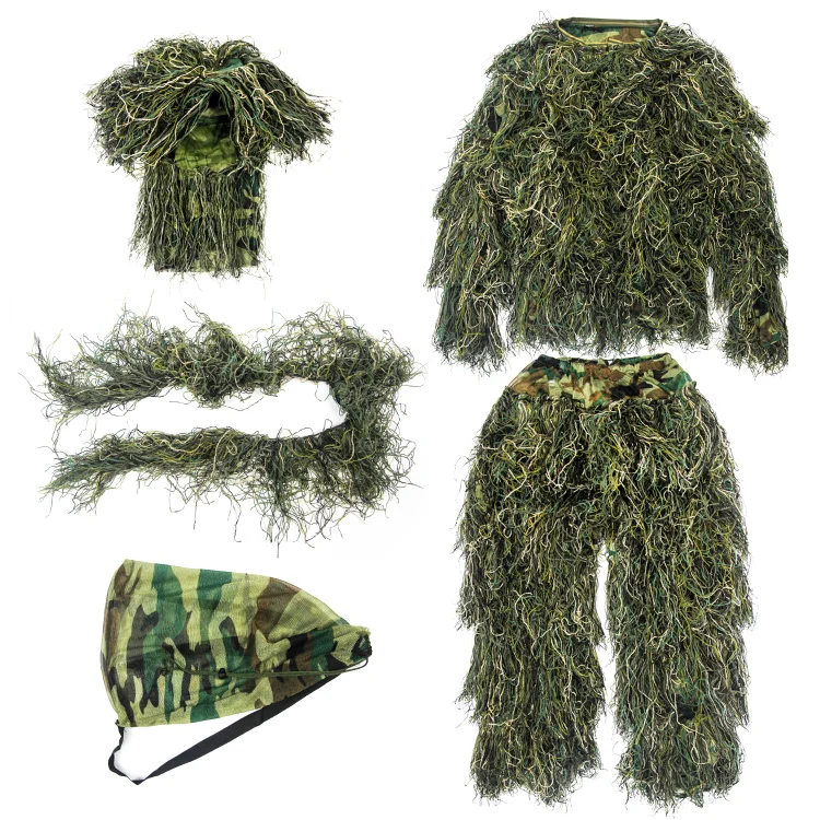 GUGULUZA 3D Sniper Ghillie Suit Woodland Camouflage Traning Clothing Hunting 4pcs in Bag