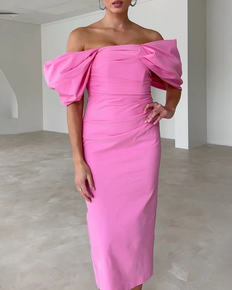 Fashion One-shoulder Solid Color Slim Dress
