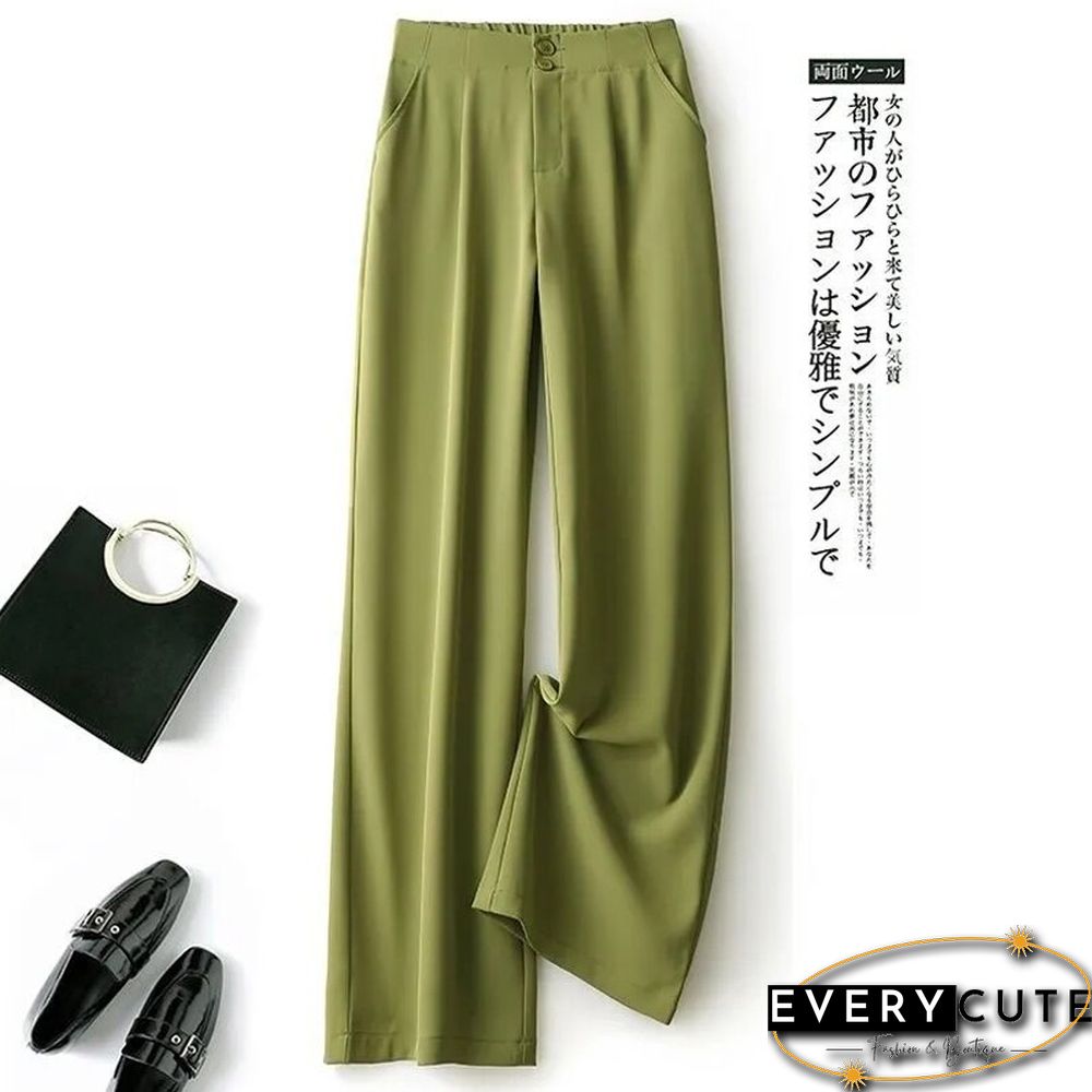 Fashion Loose Office Lady Wide Leg Pants Casual Korean Women Elastic High Waist Straight Trousers Summer Suit Pants New