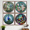 (US Only)4pcs Full Embroidery Cotton Thread 18CT Print Stained Glass Cross Stitch 20x20cm