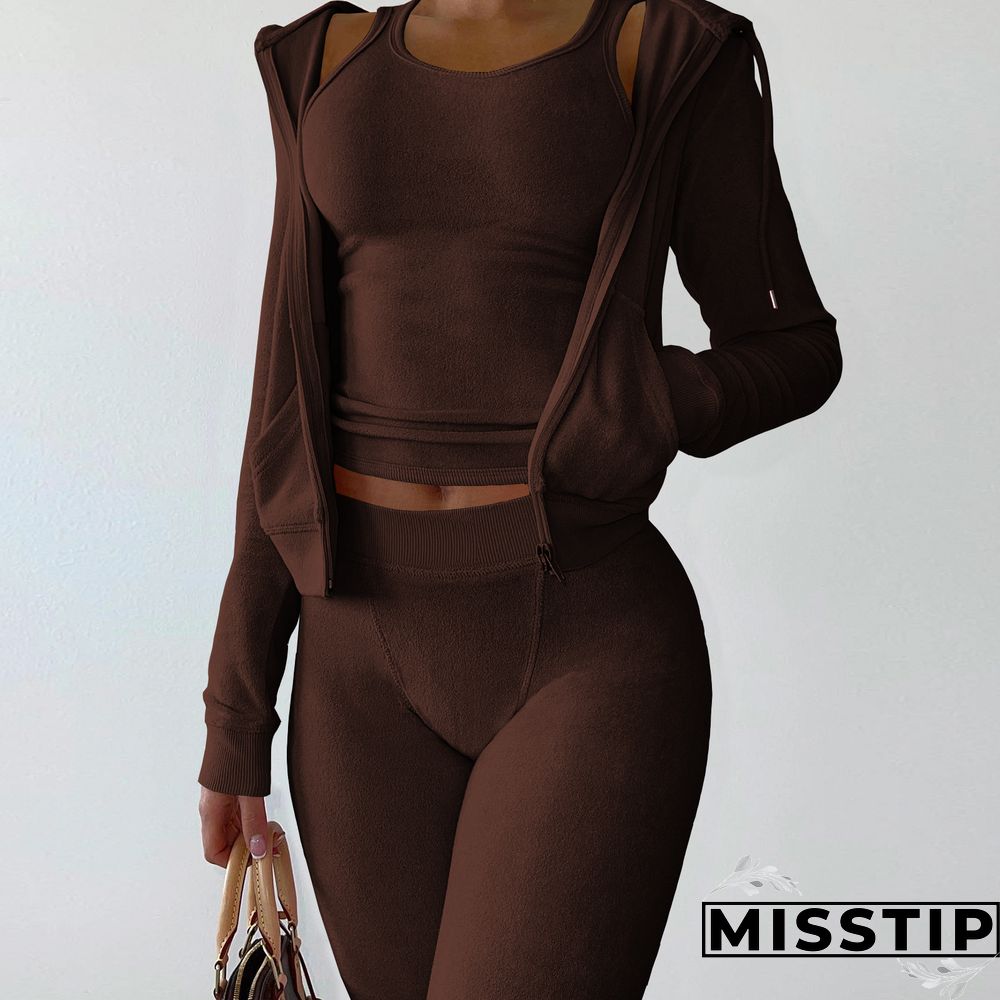 Zipper Hooded Coat+Vest+Jogger Pants Tracksuits