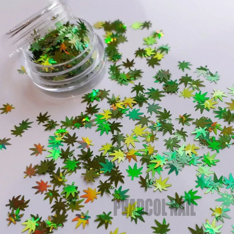Maple Leaves  Glitter Nail Art Sequins Holographic Flakes Paillette 3D Gold Green Micro Nail Decoration Salon Polish Manicure-Nail Inspo