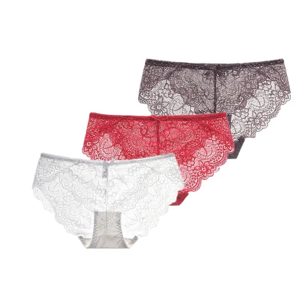 3Pcs/Lot Sexy Lace Underwear Women Transparent Low Waist Panties Cotton Crotch Briefs for Girls Breathable Seamless Lingeries