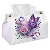 Purple Heart Rose Butterfly DIY PULeather Diamond Painting Tissue Box for Adults Beginners Large Size Diamond Art Paper Storage Holder for Living Room Bedroom Bathroom Table Decor