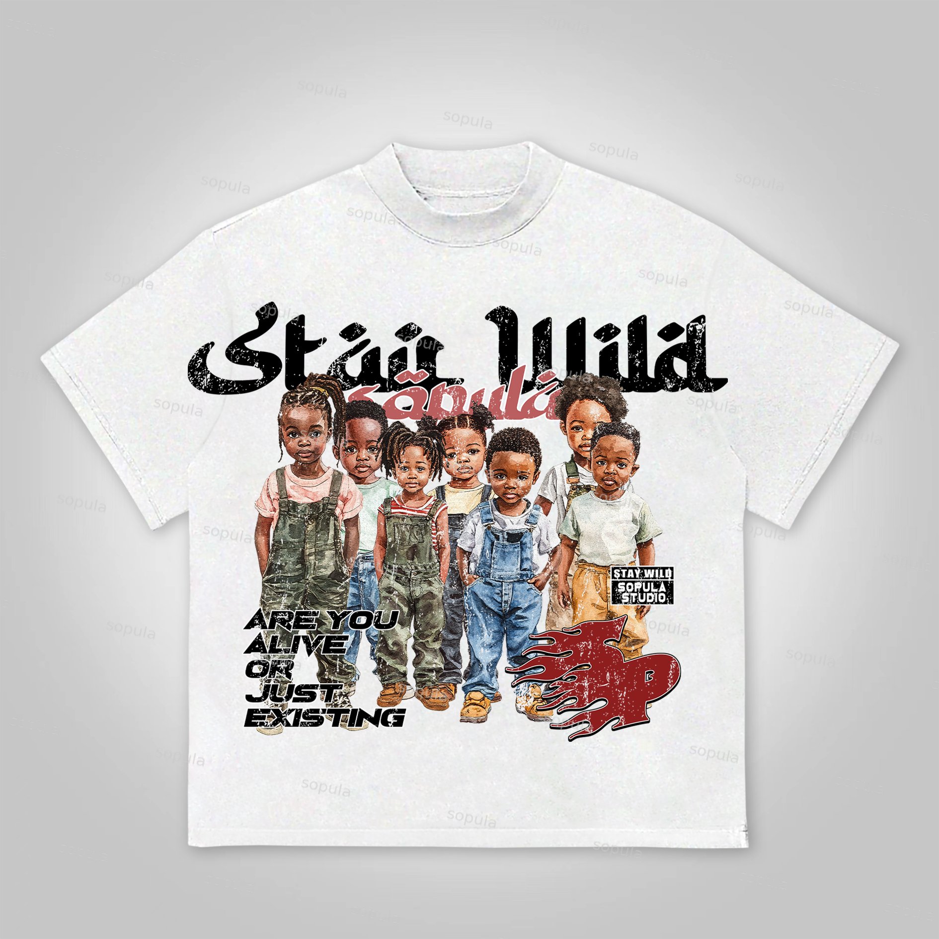 Sopula Cool Children Portraits Are You Alive Or Just Existing Print Cotton T-Shirt