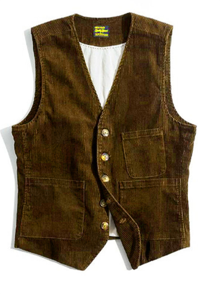 Men's Four Seasons Daily Workwear Striped Vintage Vest Corduroy Single-breasted Undershirt Shoulder Jacket Men's