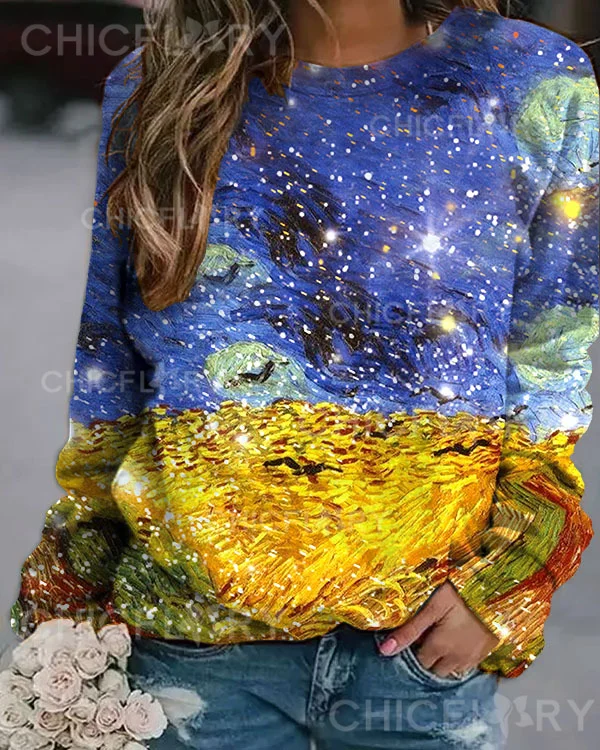 Women's Art Star Print Loose Sweatshirt