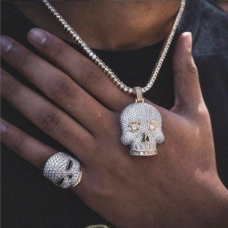 Zircon Skull Ring Iced Out Bling Rectangle CZ Cubic-VESSFUL