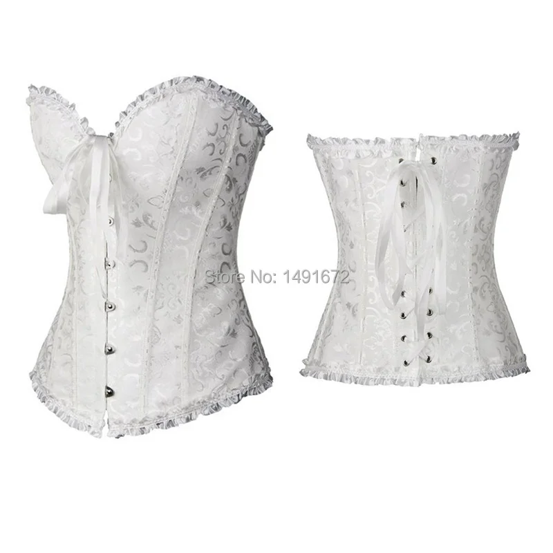 Billionm Sapubonva Corsets and Bustiers Tops Women Sexy White Black Green Vintage Flower Print Overbust Plus Size Lingerie Corselet