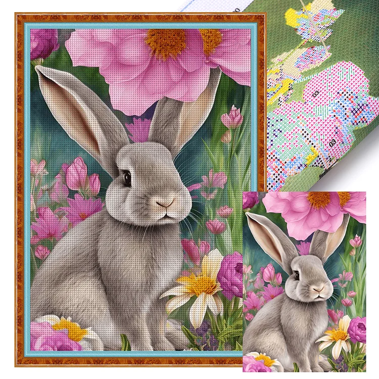 Little Gray Rabbit Among Flowers (40*60cm) 11CT Stamped Cross Stitch gbfke