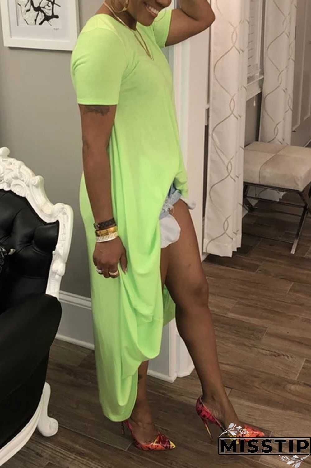 Green Fashion Casual Loose Solid Irregular Dress