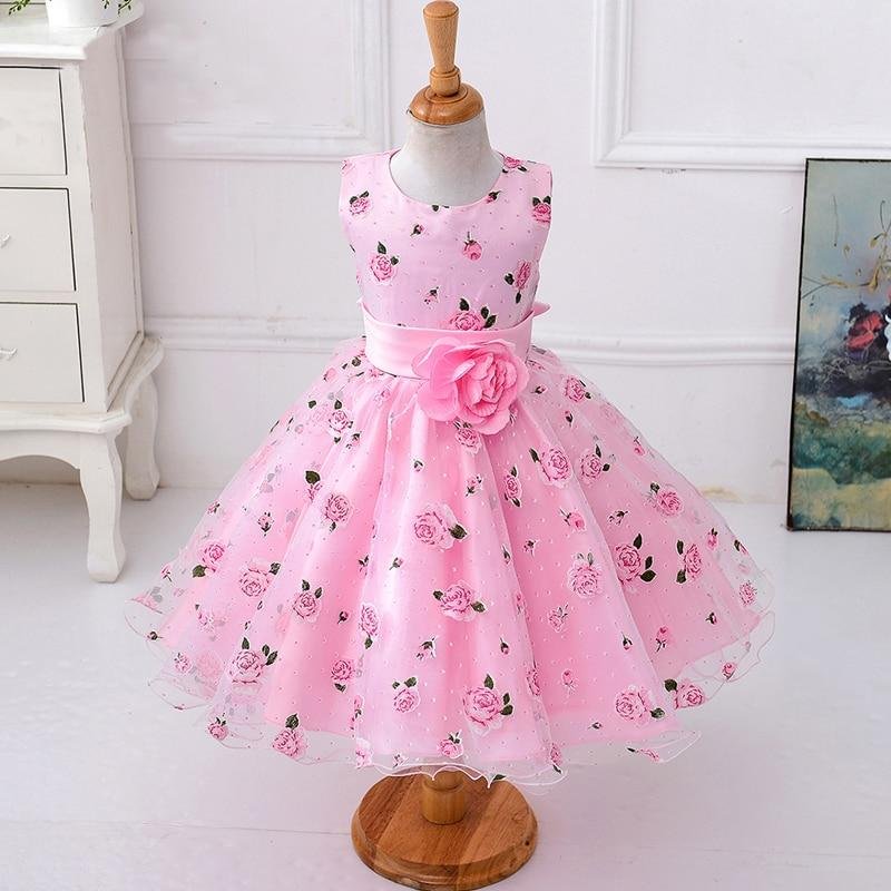 2021 Summer White Pink Baby Girl Dress Ball Gown Kids Dresses For Girls Flower Infant Princess Birthday Cute Party Wedding Dress