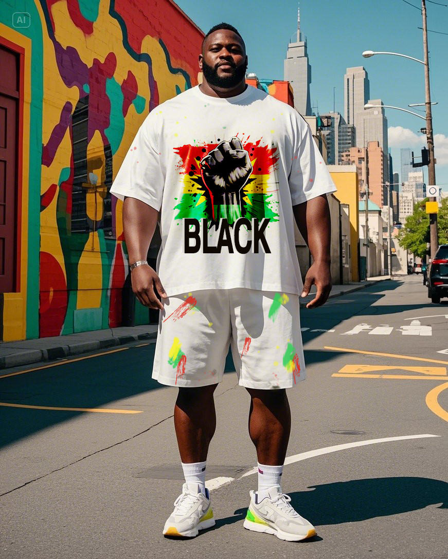 Men's Plus Size June Festival Creative Black's Life Is Also Named Word Freedom Day Fist Printed T-shirt Shorts Suit
