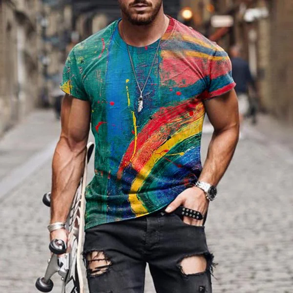 Men's Street Paint Splash Print Casual T-shirt