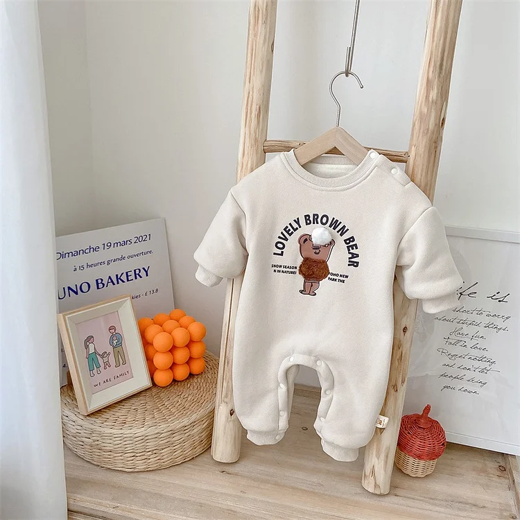 Baby Boy/Girl Letter and Bear Pattern Long Sleeve Fluff Romper