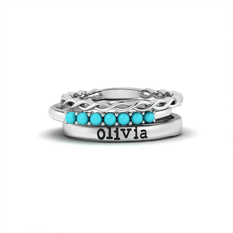 Turquoise Infinity  Name Customized Stackable Ring
