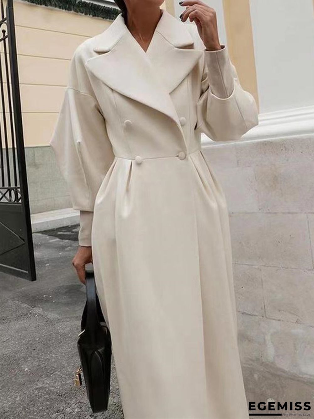 Vintage Lantern Sleeves Solid Color Lapel Long Coat | EGEMISS