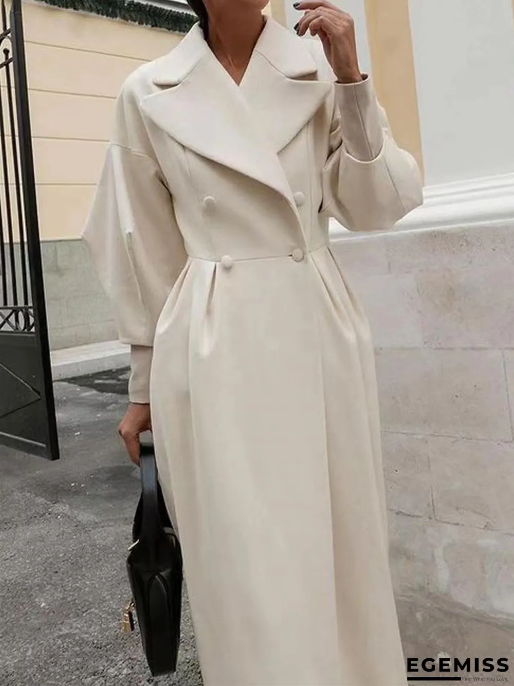 Vintage Lantern Sleeves Solid Color Lapel Long Coat | EGEMISS