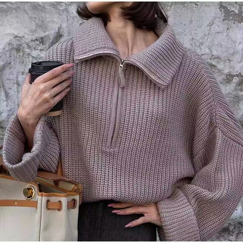 Autumn winter zipper loose casual sweater