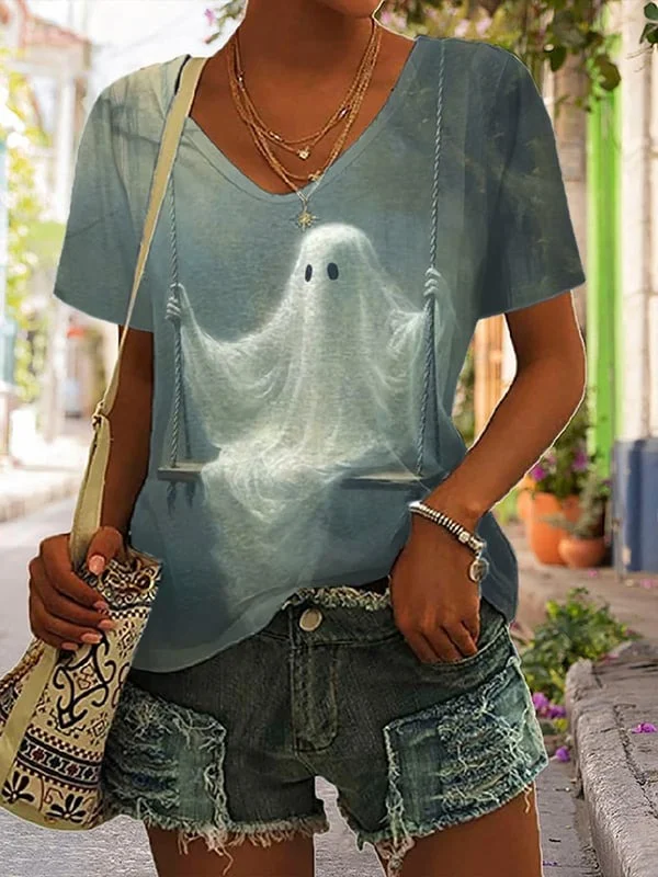 Halloween Women's Ghost Print T-Shirt