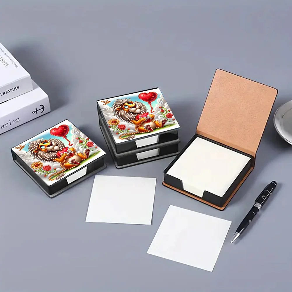 PU Lions Diamond Painting Notecard Box with Papers for DIY Art Craft