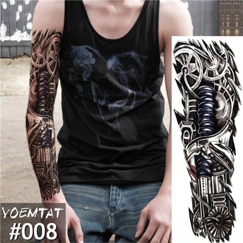 New 1 Piece Temporary Tattoo Sticker mechanical Design Full Flower Tattoo with Arm Body Art Big Large Fake Tattoo Sticker