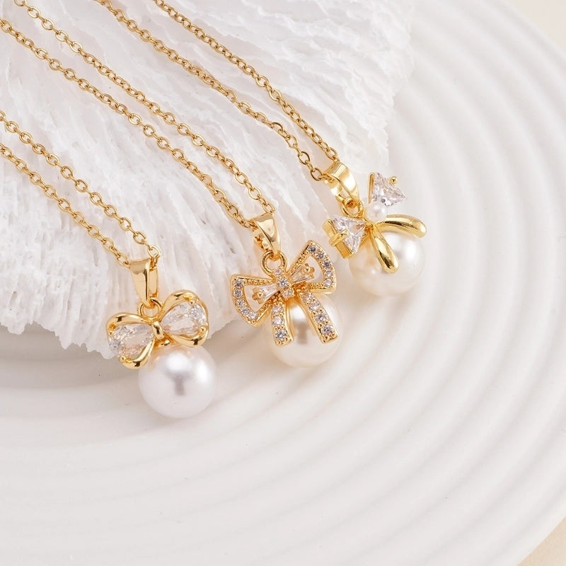 Elegant Glam Bow Knot 304 Stainless Steel Copper Pendant Necklace