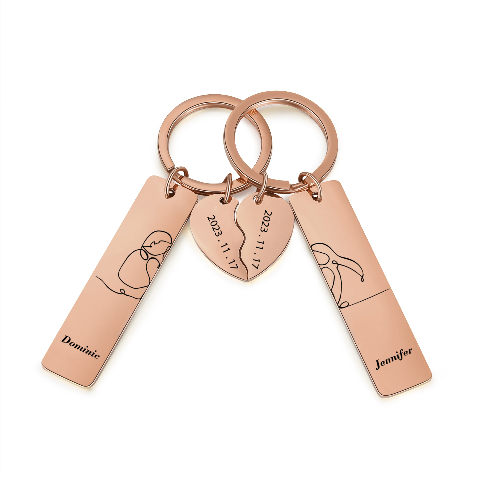 Personalised Couple Keychain Custom 2 Names & 2 Dates Keyring Heart Valentine's Day Gift for Him/Her-Jessemade AU