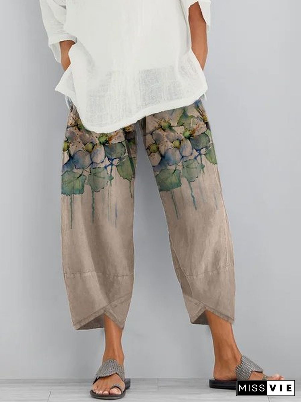 Printed Pockets Casual Pants