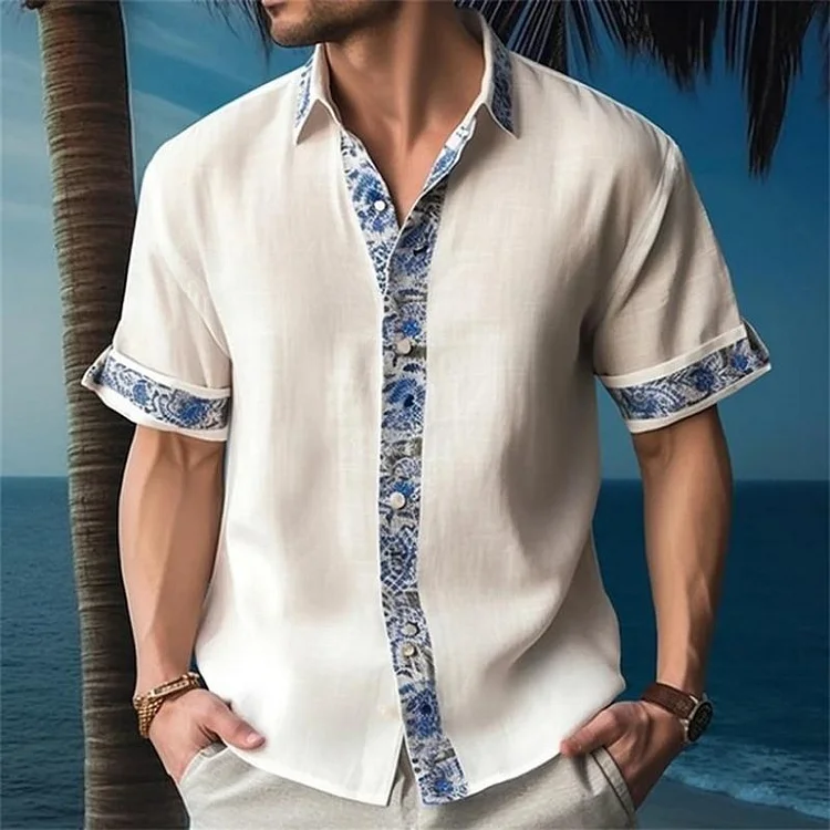 Men's Printed Slub Loose Short Sleeve Shirt