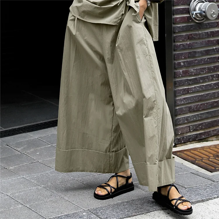 Loose Solid Color High Waist Wide Leg Pants