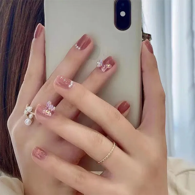 24pcs Green Color False Nails Glitter Style Short Full Colver Acrylic Fashion Fake Nails With Glue DIY Art Manicure Products TY-Nail Inspo