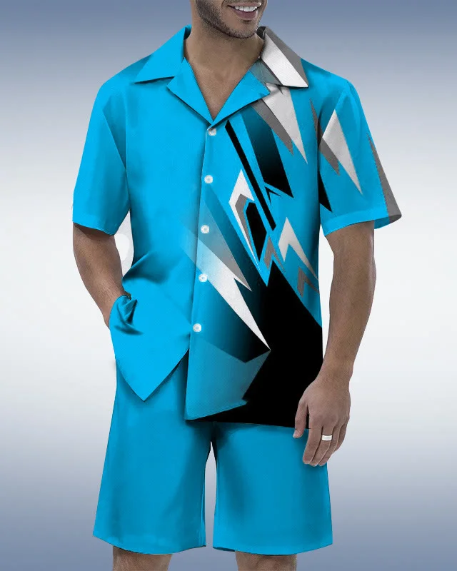 Suitmens Men's Abstract Geometry Shirt Set  0271
