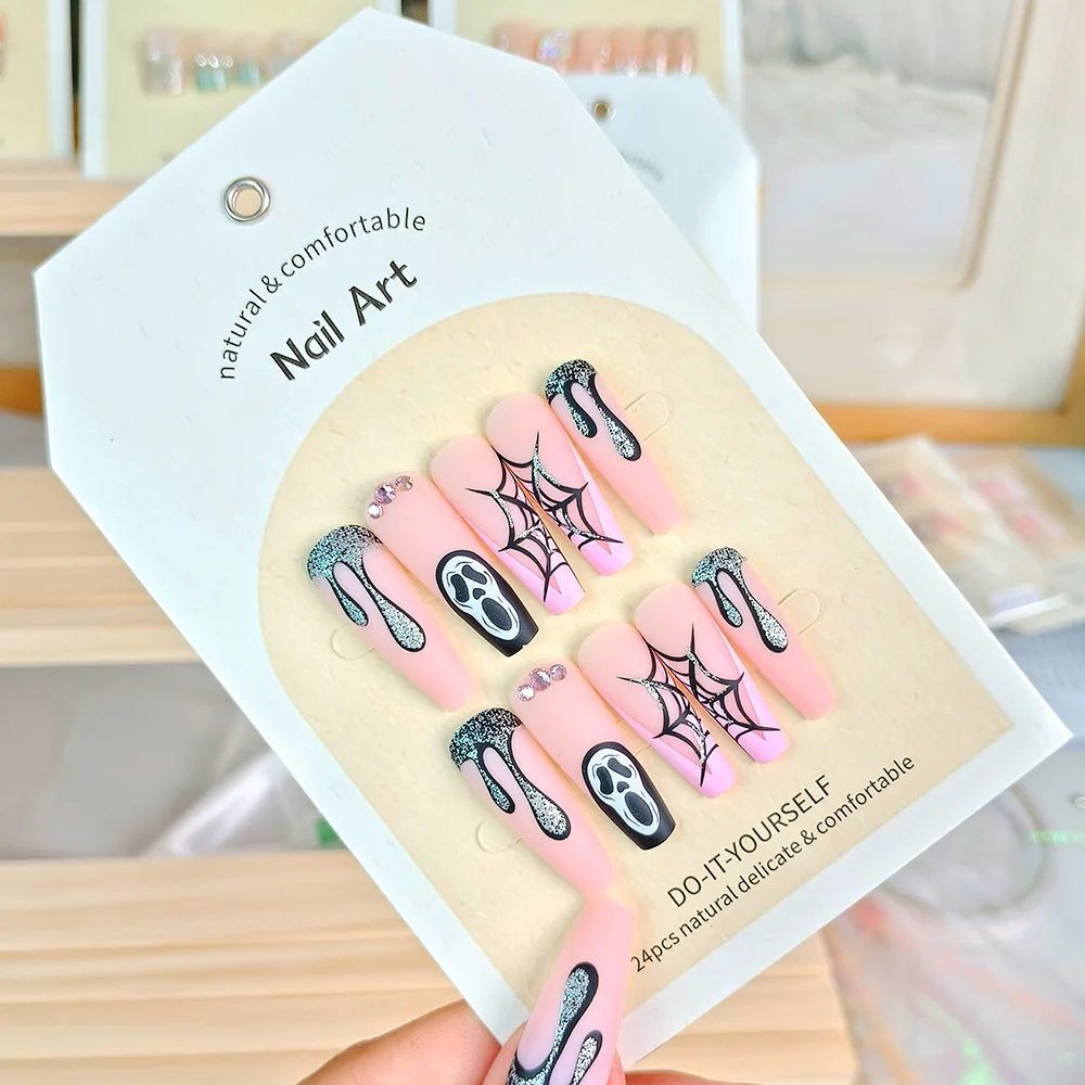 Churchf Churchf Nail Reaper Skull On Dark Spider Web Nail Stickers 24 Pieces Of Handmade Armor