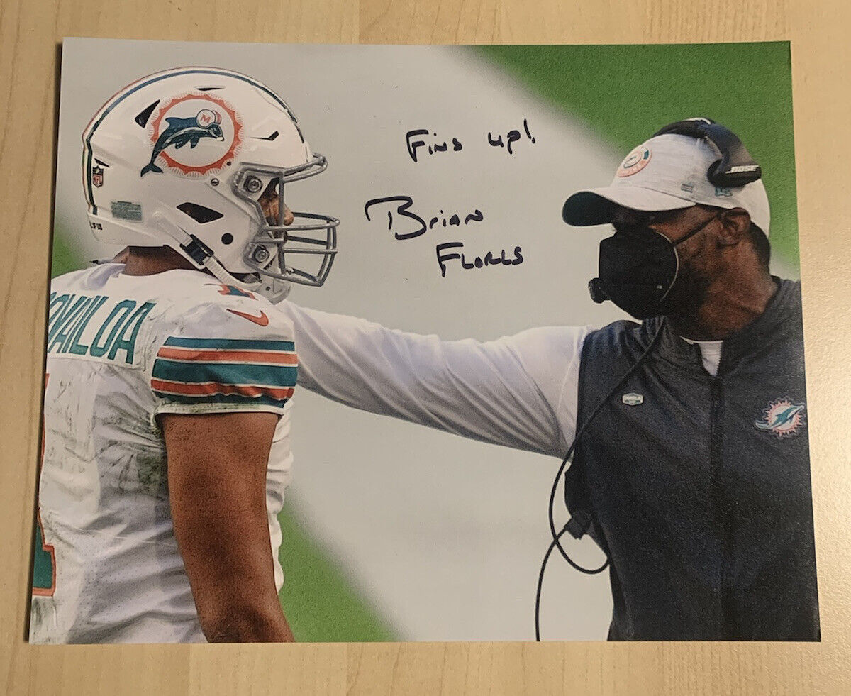 BRIAN FLORES HAND SIGNED 8x10 Photo Poster painting MIAMI DOLPHINS HEAD COACH AUTOGRAPHED COA