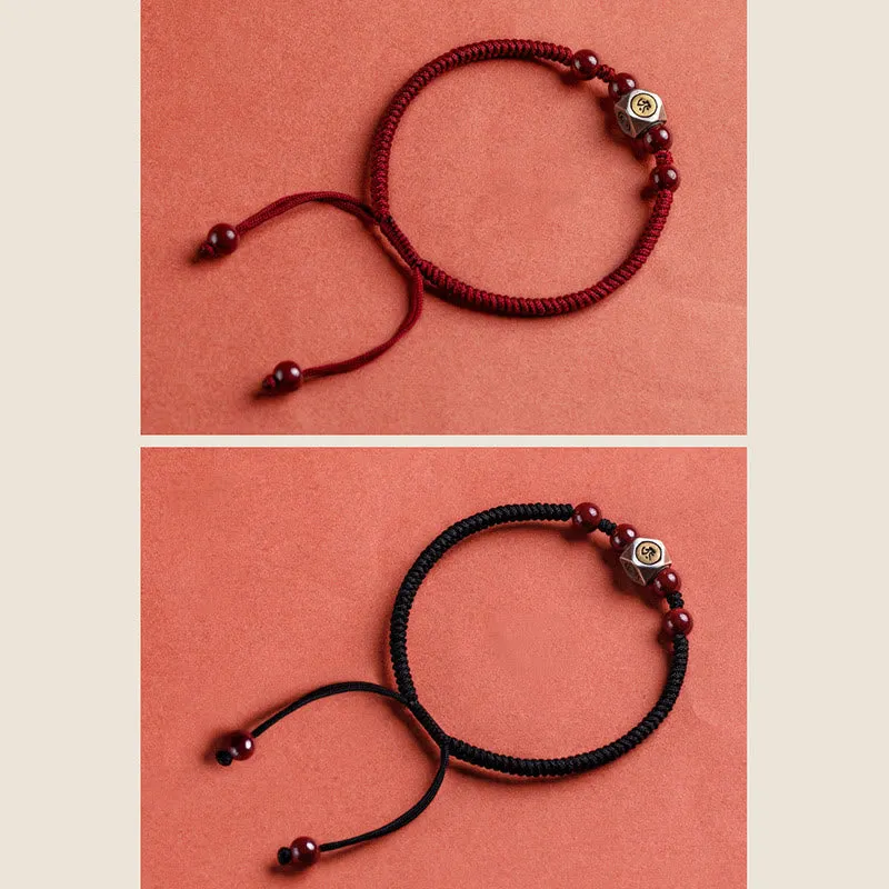 925 Sterling Silver Chinese Zodiac Natal Buddha Cinnabar Calm Bracelet