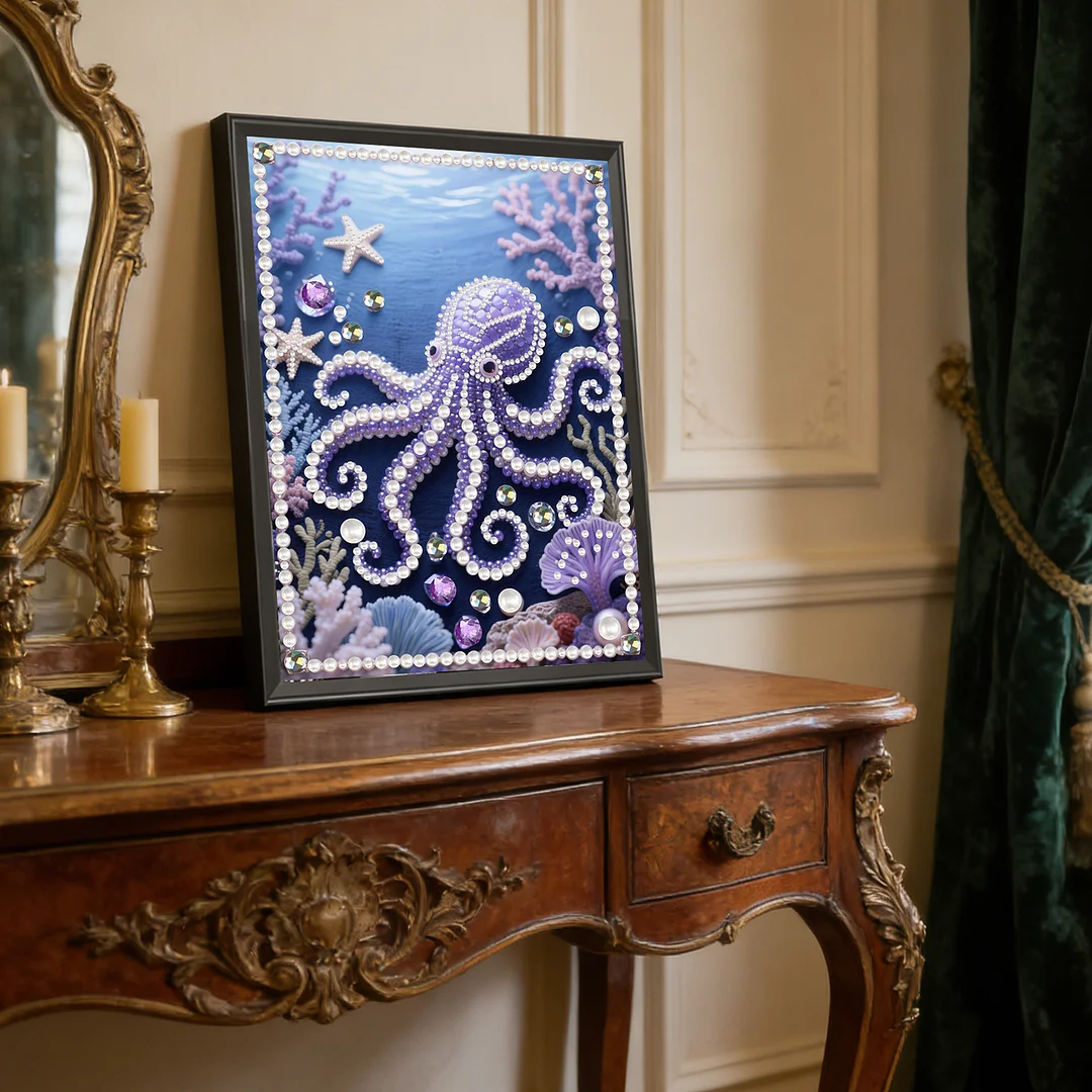 Octopus Special Shaped 5D DIY Partial Drill Pearl Gem Diamond Art Painting Kit for Adults Beginners Home Decor Art Craft Pearl Diamond Painting 30x40cm