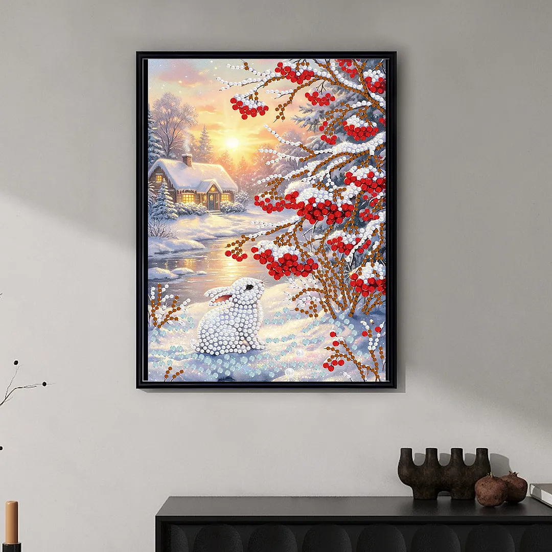 Pearl Painting Kit for Adults Winter Snow Rabbit 11.81x15.75in