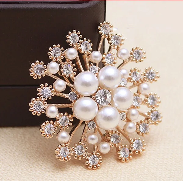 Fashion Alloy Pearl Rhinestone Brooch Women's Elegant Clothing Shawl Scarf Buckle Pins Jewelry Round Bouquet Brooch Pin_ viptrois