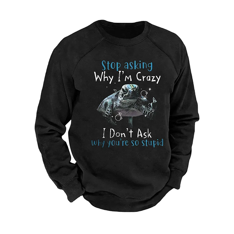 Turtle Letter Print Men'S Round Neck Long Sleeve Top