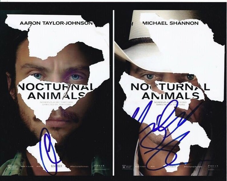 Michael shannon and aaron taylor-johnson signed nocturnal animals 8x10 Photo Poster painting