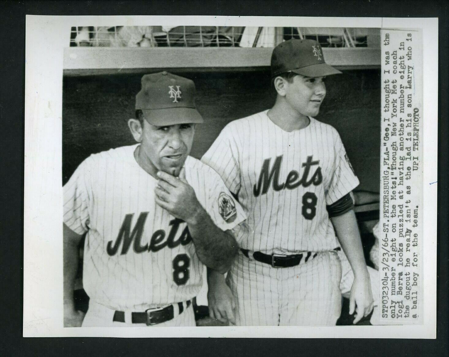 Yogi Berra & son Larry 1966 Press Photo Poster painting New York Mets