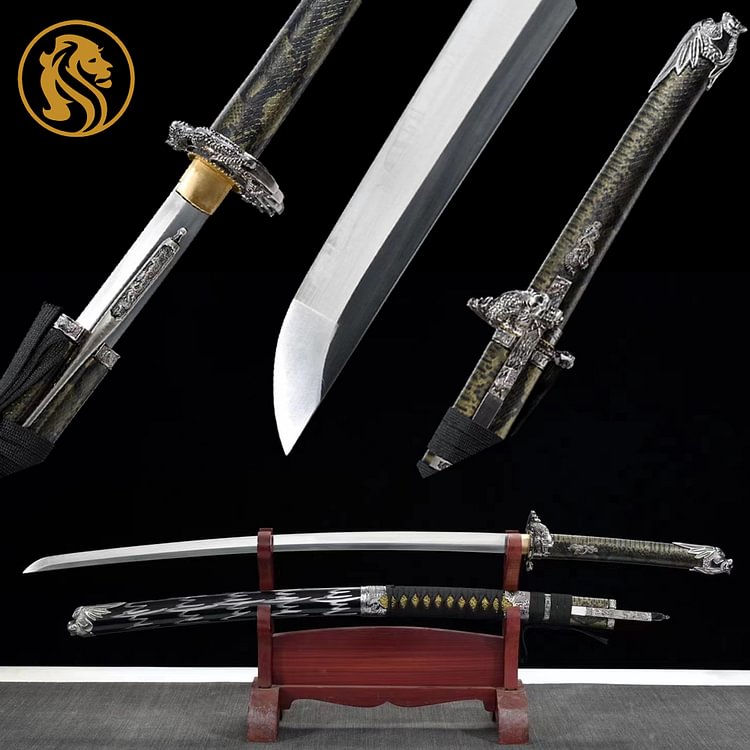 Black Lacquer sheath anime katana,Silver dragon tsuba katana,Silver knife Japan handmadekatana swords,best long katana,cosplay Samurai sword