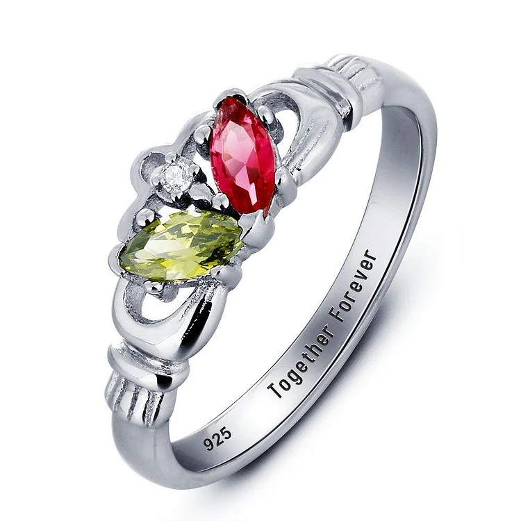 Cladagh Ring Meaning Personalized Birthstones Ring With 2 Stones Engravable Irish Ring Sterling Silver