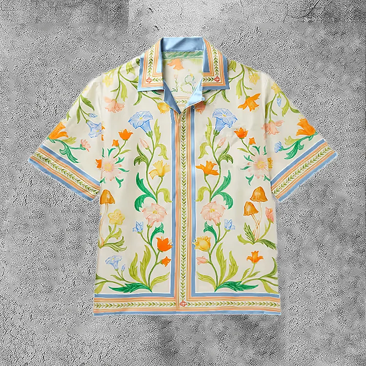Broswear Larche Fleurie Floral Printed Drawstring Short Sleeve Shirts