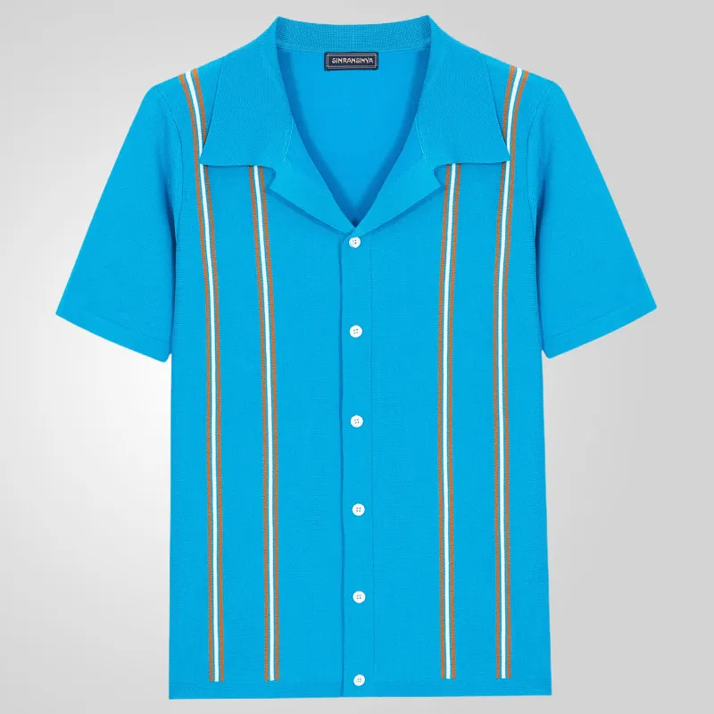 Uveng Uveng Men's New Sleeves Summer Striped Knits Suit Collar Short-Sleeved Business POLO Shirt SY0123