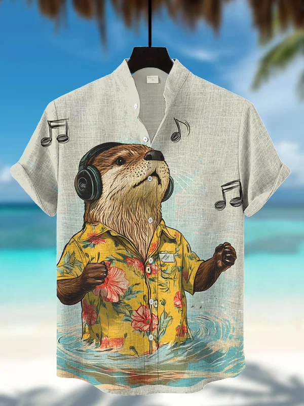 Men'S Retro Cute Otter Singing In The Water Print Casual Shirt