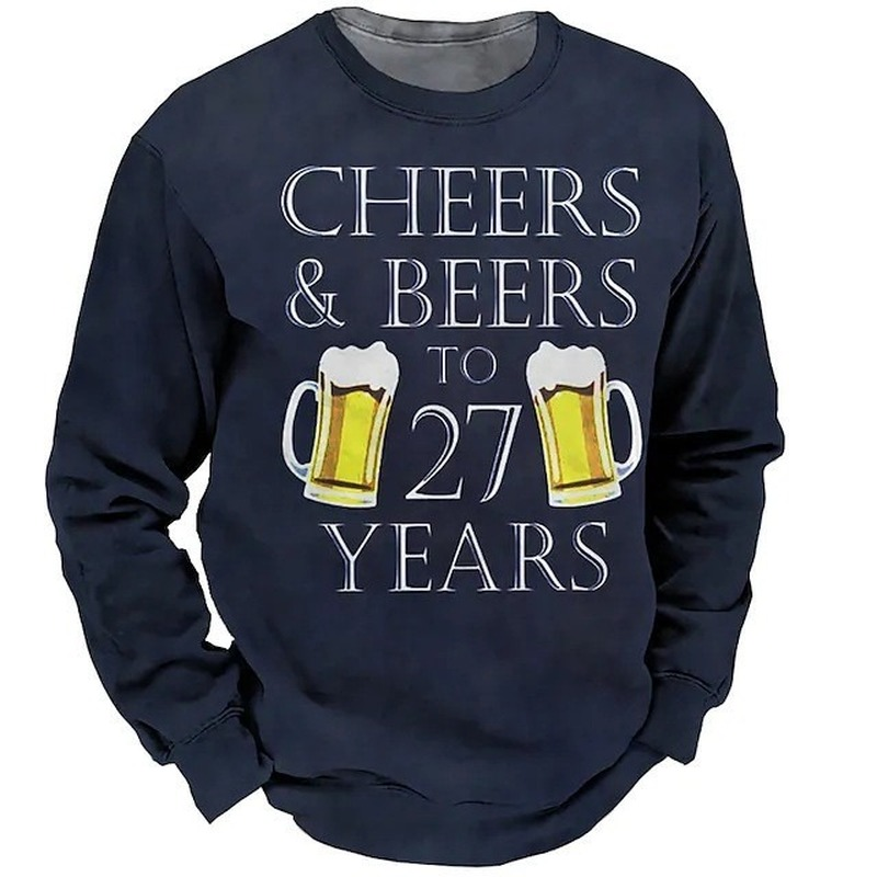 Round Neck 3D Printed Wine Cup Letter Pullover