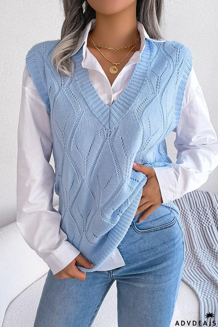 Openwork Ribbed Trim Sweater Vest